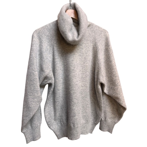 Boundary Waters Womens Cowl Turtleneck Sweater M/L Italy Angora Lambswool Gray - Picture 1 of 8
